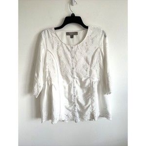 SANDPOINT WHITE FANCY EMBROIDERED TOP DRESSY BLOUSE SP